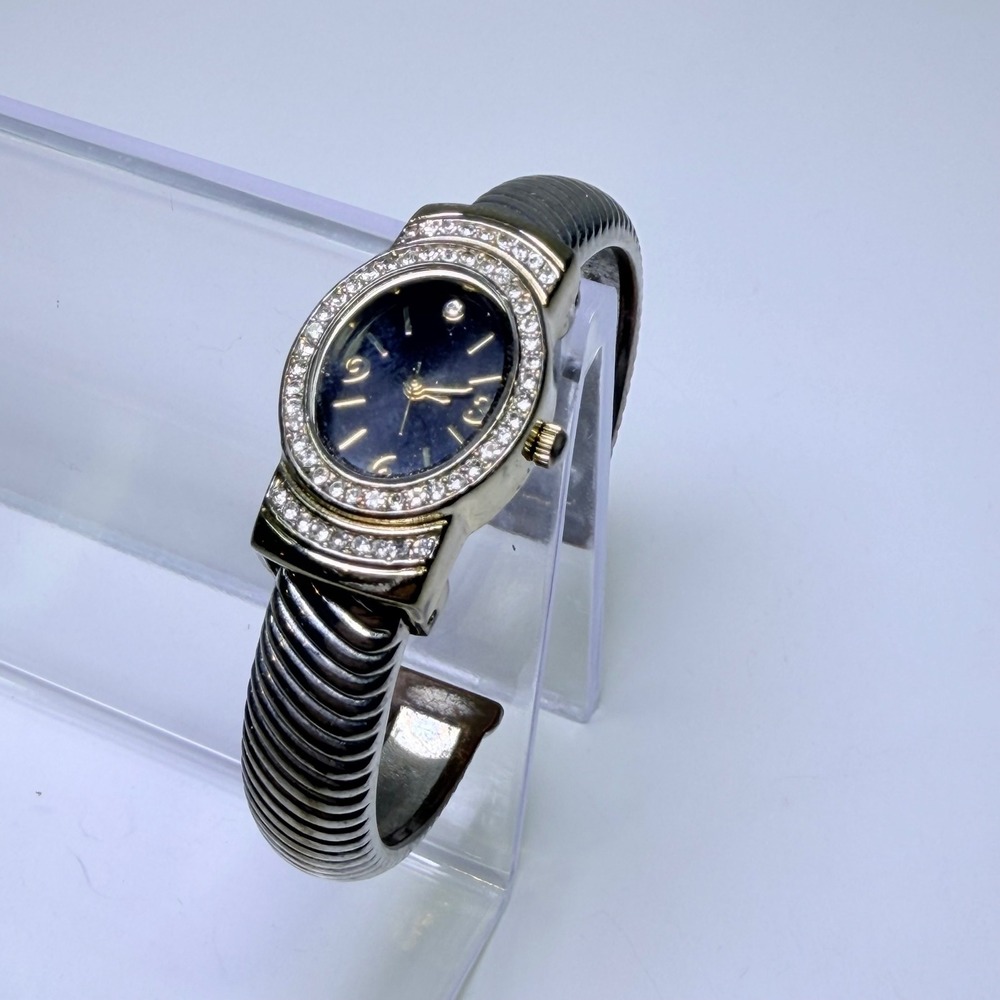 FMD Two Tone Twisted Cable Cuff Watch Rhinestone Bezel Needs Battery